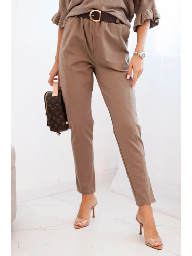 Kesi Włoski Women's viscose pants with a belt and tapered leg fango