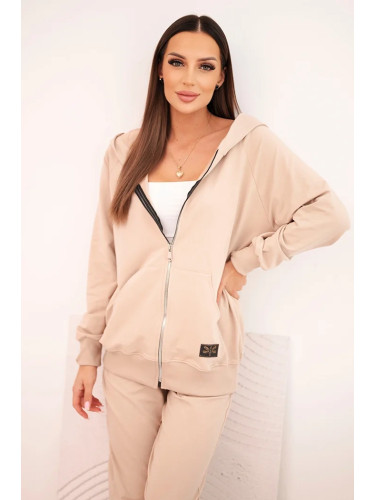 Polski Women's cotton set with a hood and zipper beige