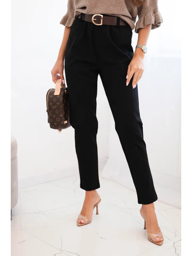 Kesi Włoski Women's viscose pants with a belt and tapered leg black