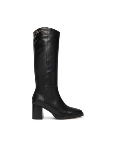 Ботуши Tommy Hilfiger Stacked Heel Leather Long Boot FW0FW08865 Черен
