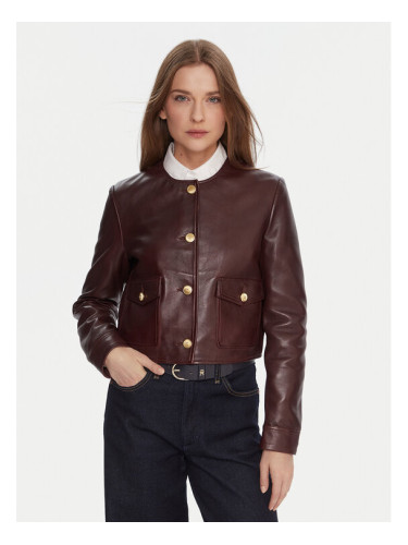 Tommy Hilfiger Кожено яке WW0WW46861 Бордо Regular Fit