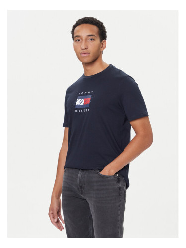 Tommy Hilfiger Тишърт Linear Flag MW0MW41338 Тъмносин Regular Fit