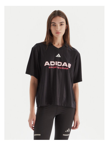 adidas Тениска с яка и копчета Tiro JN2749 Черен Loose Fit