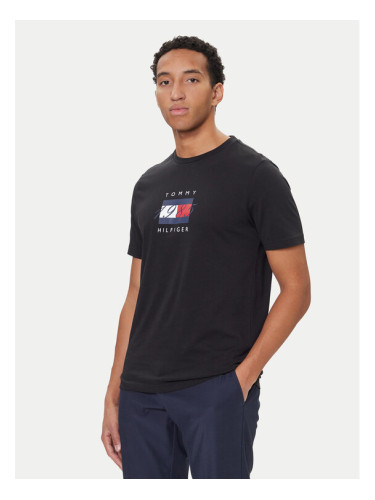 Tommy Hilfiger Тишърт Linear Flag MW0MW41338 Черен Regular Fit