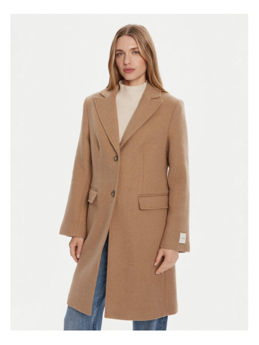 Calvin Klein Вълнено палто LV044D558G Кафяв Slim Fit