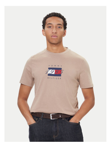 Tommy Hilfiger Тишърт Linear Flag MW0MW41338 Бежов Regular Fit