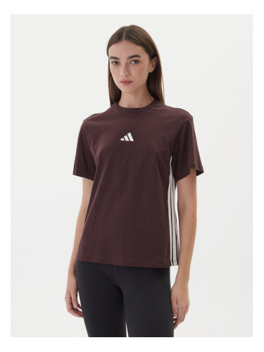 adidas Тишърт Essentials 3-Stripes JX7621 Кафяв Regular Fit