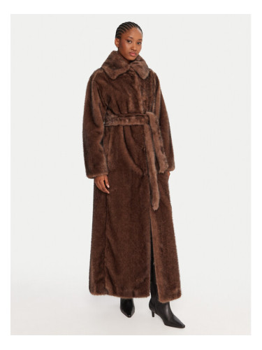 TWINSET Кожено палто 252AT2190 Кафяв Relaxed Fit