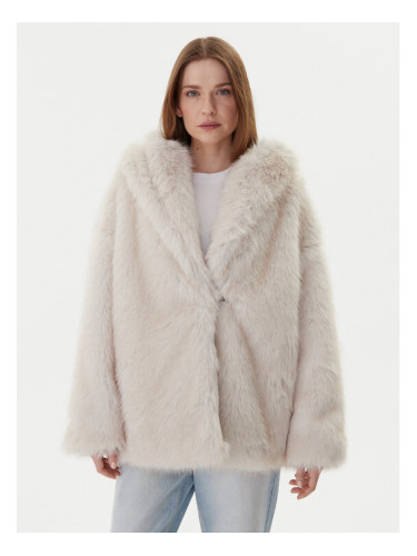 TWINSET Кожено палто 252TF2090 Бежов Relaxed Fit