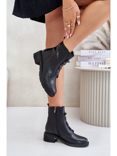 Leather ankle boots with zipper insulated black olidrila