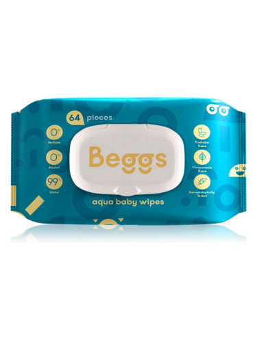 Beggs Aqua Baby Wipes нежни мокри кърпички за бебета 64 бр.