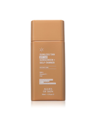 Allies of Skin Sunless Tan SPF 50 Sunscreen + Self-Tanner слънцезащитен крем с автобронзиращ ефект SPF 50 50 мл.