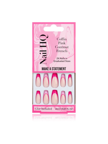 Nail HQ Coffin Pink Contrast French Изкуствени нокти с лепило 24 бр.