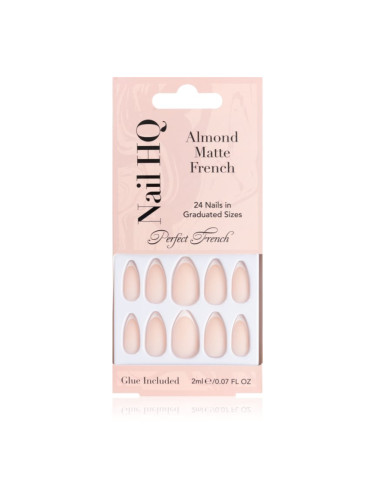 Nail HQ Almond Matte French Изкуствени нокти с лепило 24 бр.