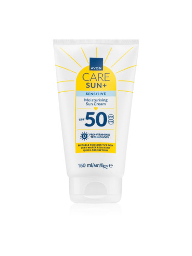 Avon Care Sun + Sensitive хидратиращ слънцезащитен крем за чувствителна кожа на лицето SPF 50 150 мл.