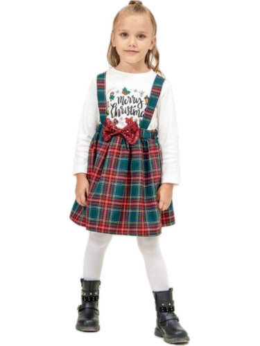 Коледен комплект за момиче от 2 части - бяла блуза с дълъг ръкав и кол