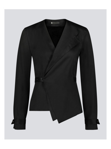 Блуза с колан на талията и двоен ревер в черно