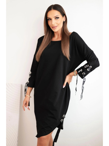 Kesi Asymmetrical women's dress with decorative ribbons and 3/4 sleeves, color