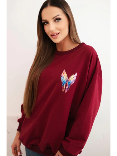 Polski Women's oversized cotton sweatshirt with colorful wings on the back burgundy