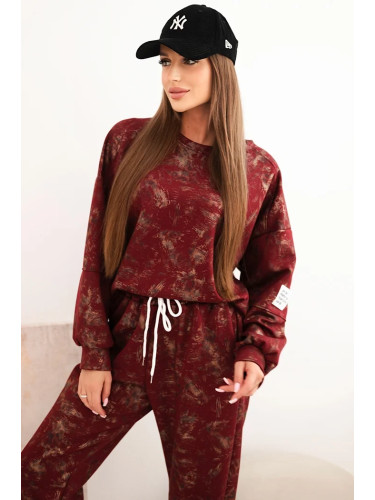 Kesi Włoski Women's oversized tracksuit set made of viscose with a longer sweatshirt and a faded effect burgundy
