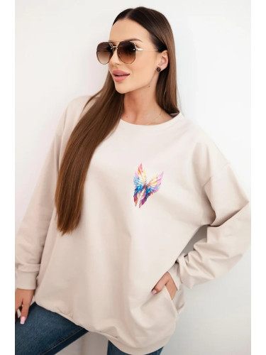 Polski Women's oversized cotton sweatshirt with colorful wings on the back beige