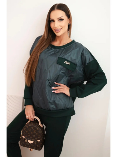 Kesi Włoski Women's tracksuit set made of viscose with a quilted sweatshirt and pants dark green