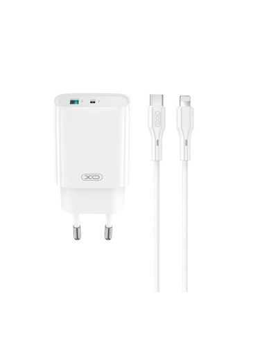 Зарядно устройство комплект XO CE30 PD 30W 1x USB-C 1x USB + USB-C - Lightning кабел, Бяло