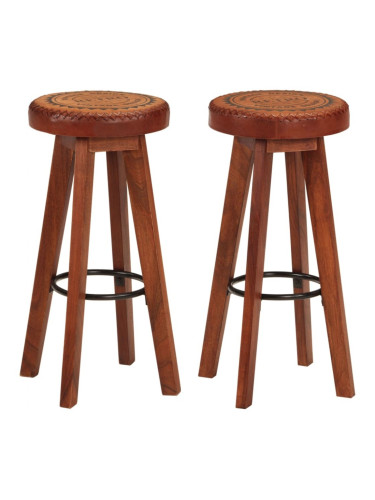 Sonata H Бар табуретки 2 бр естествена кожа и акациево дърво масив