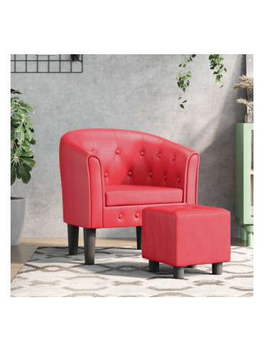 Sonata H Объл фотьойл с табуретка за крака, червени, изкуствена кожа