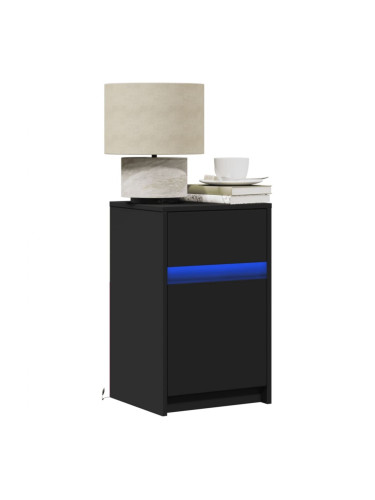 Sonata H Нощно шкафче с LED осветление, черно, инженерно дърво