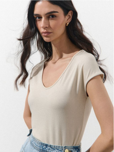 Mohito - Блуза със съдържание на модал - бежово