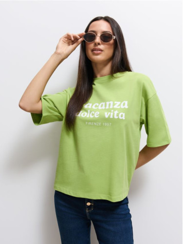 Mohito - Памучна тениска с принт - зелено