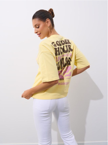 Mohito - Памучна тениска с принт - жълто