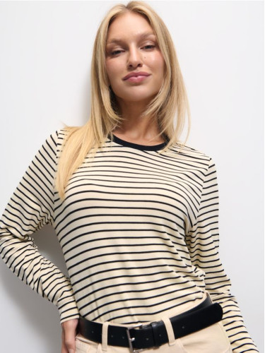 Mohito - Топ на райе с дълъг ръкав - кремaво