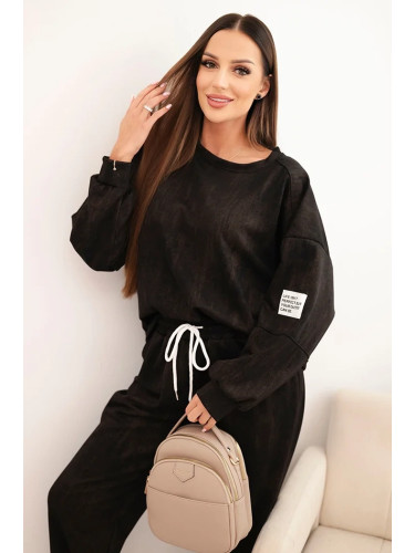 Kesi Włoski Women's oversized tracksuit set made of viscose with a washed effect black