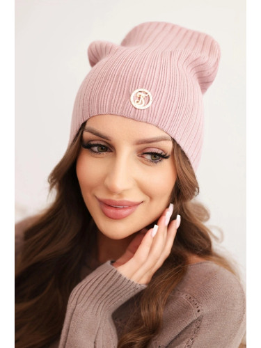Kesi Women's ribbed cap with decorative button made of wool and modal dark pink