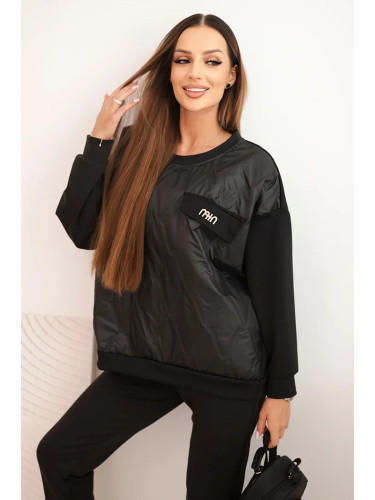 Kesi Włoski Women's tracksuit set made of viscose with a quilted sweatshirt and pants black