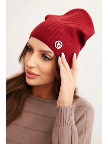 Kesi Women's ribbed cap with a decorative button made of wool and modal burgundy