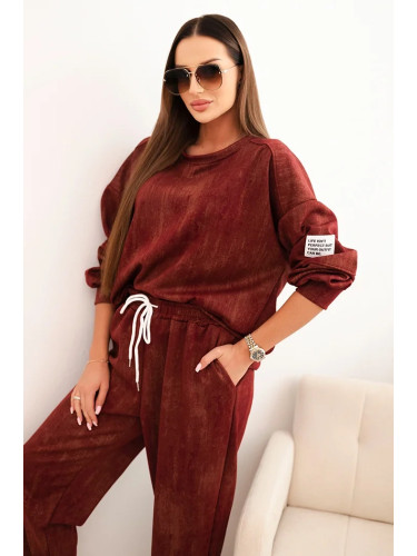 Kesi Włoski Women's oversized tracksuit set made of viscose with a washed effect burgundy