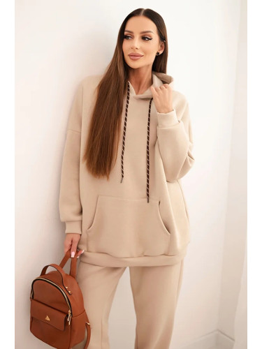 Kesi Włoski Women's warm cotton tracksuit with a hood beige