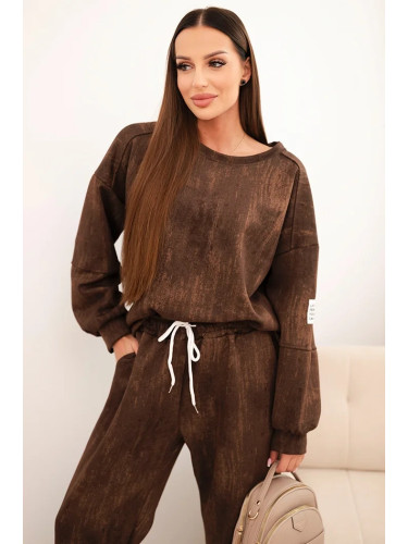 Kesi Włoski Women's oversized tracksuit set made of viscose with a washed effect brown