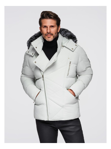 Ombre Men's quilted jacket with hooded ramonesque cut - light grey