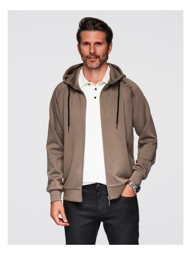 Ombre Men's unbuttoned sweatshirt with stand-up collar and hood - gray-brown