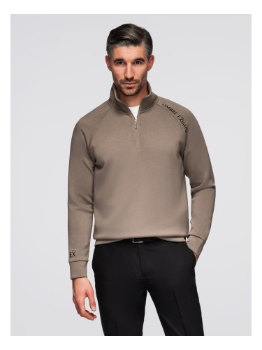 Ombre Men's sweatshirt with contrasting print and unbuttoned high collar - grey-brown