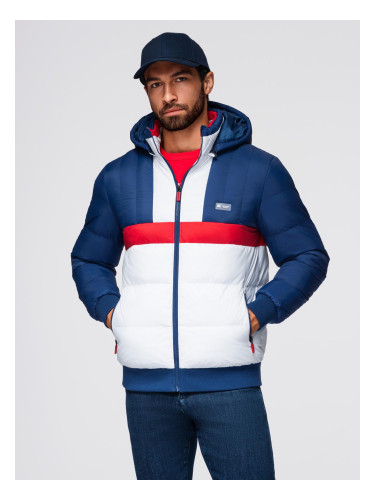 Ombre Colorful retro men's sports jacket - blue and white