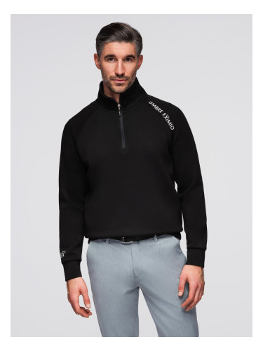 Ombre Men's sweatshirt with unbuttoned high collar and contrasting print - black