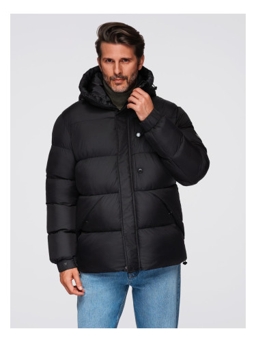 Ombre Men's quilted jacket with high zipped hood - black