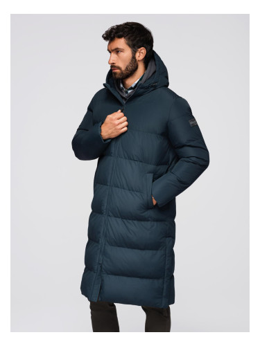 Ombre Classic men's long hooded jacket - navy blue