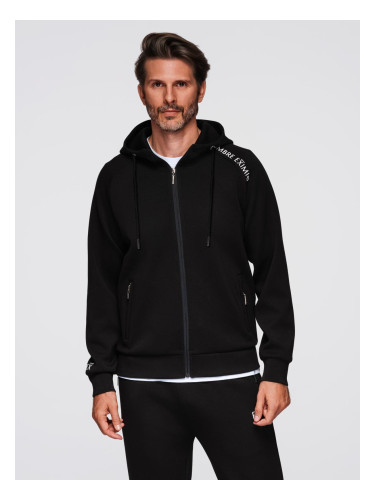 Ombre Unbuttoned men's sweatshirt with stand-up collar and hood - black