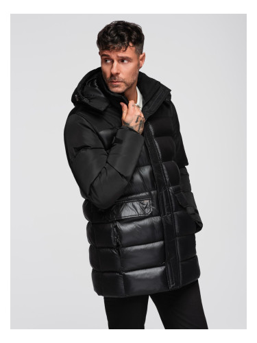 Ombre Men's quilted jacket with high collar and hood - black
